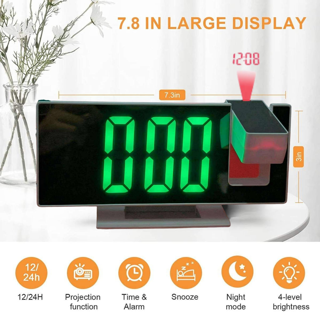 LED Digital Projection Alarm Clock – Ceiling Time Display, Dual Alarm, Snooze Function & Mirror Surface for Bedroom Use