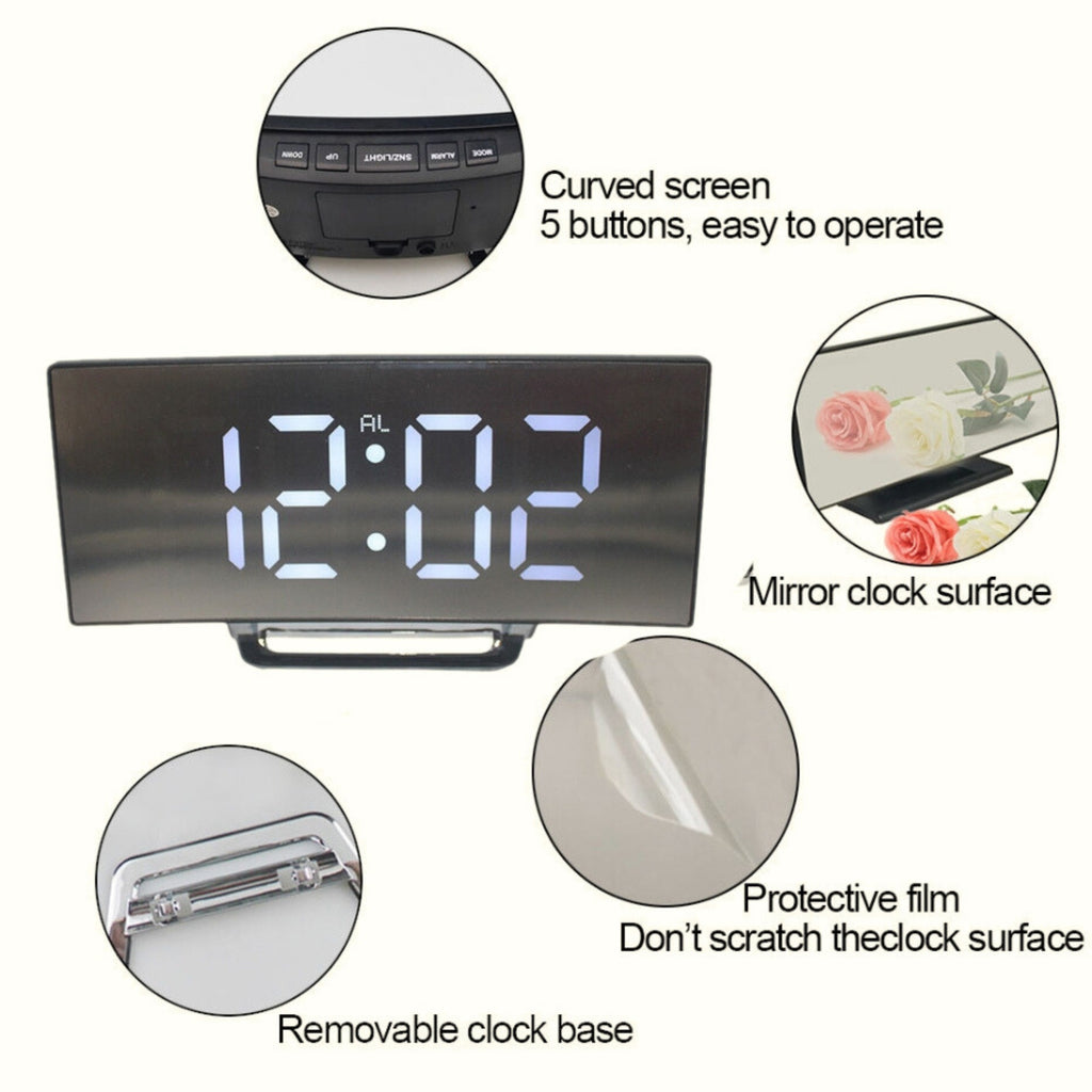 Temperature Snooze Function Home Decoration Clock Desk Table Clock Curved LED Screen Alarm Clocks for Kids Bedroom