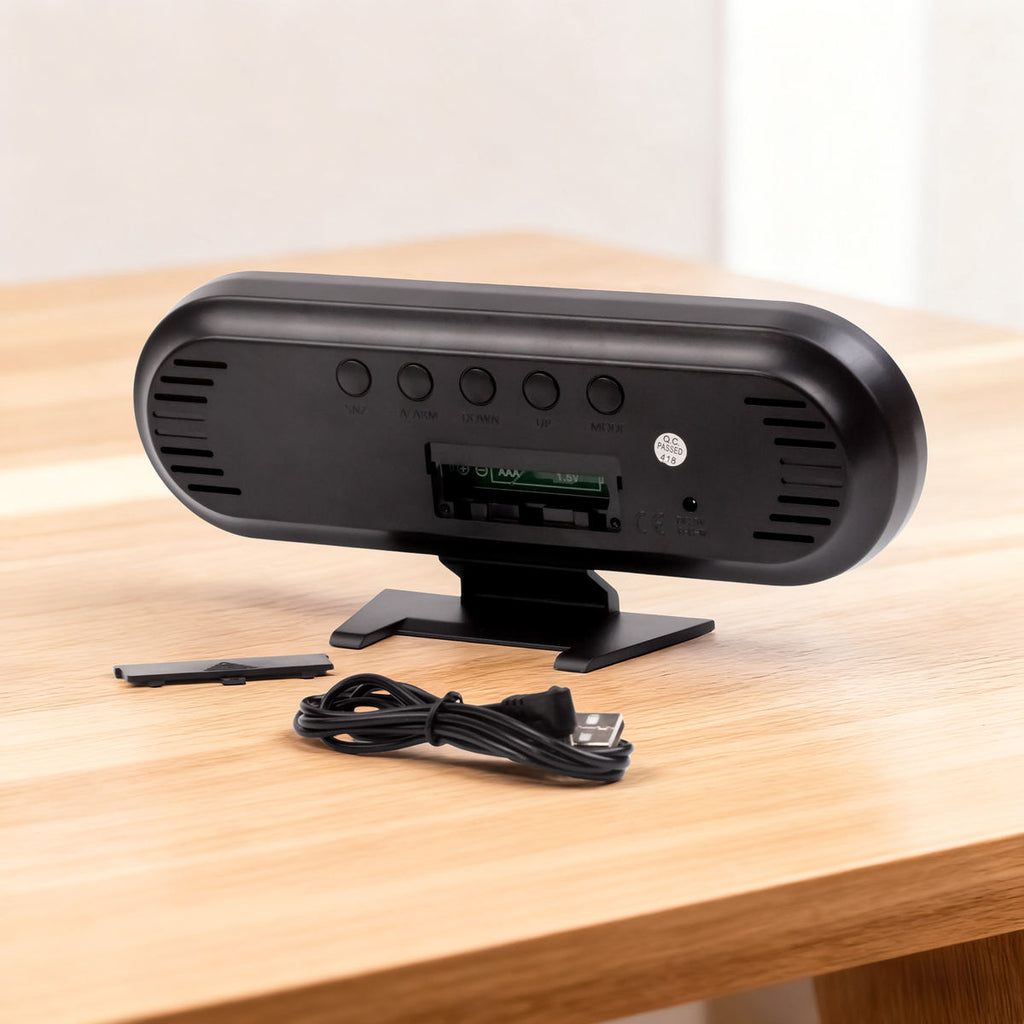 LED Digital Table Desk Mirror Alarm Clock with Date Week Temperature Display Colorful Ambient Nightlight