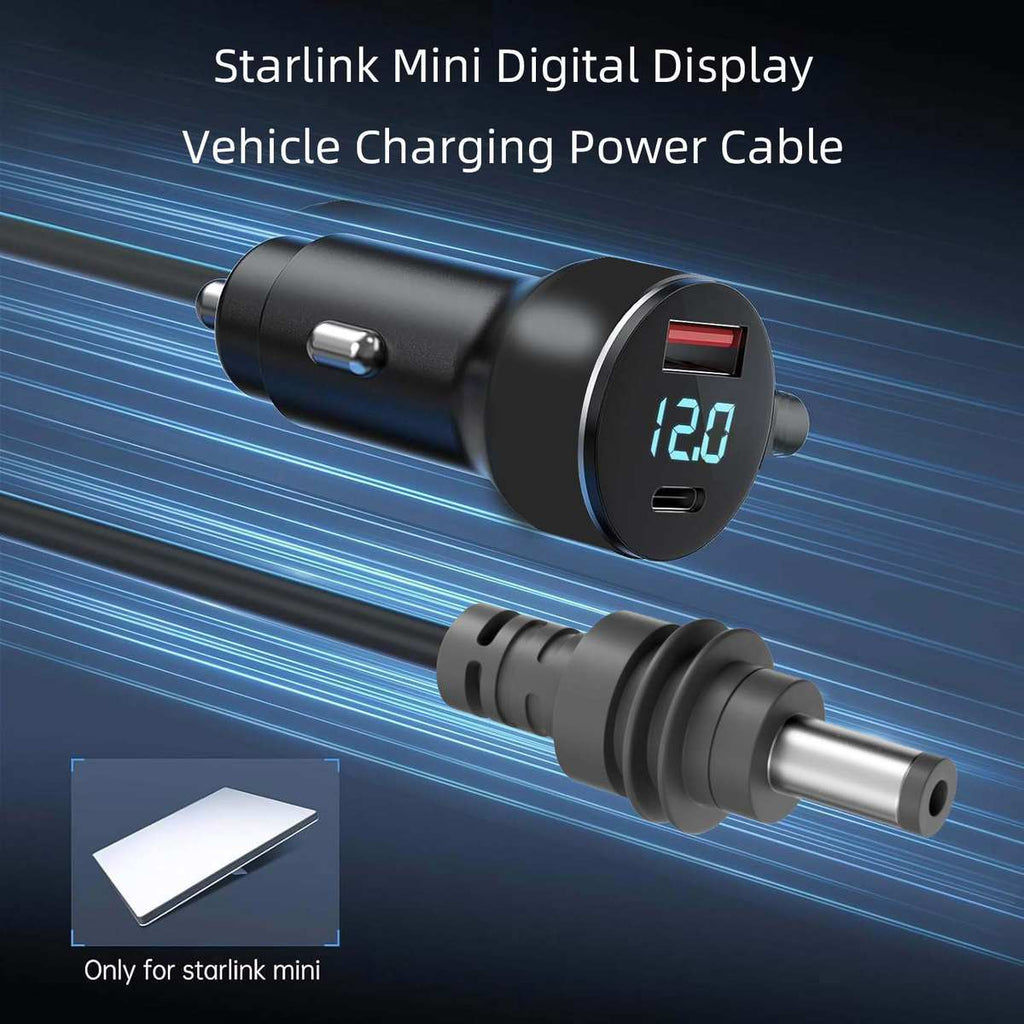 For Starlink Mini Car Charger DC Power Cable Cigarette Lighter 12V-48V with Digital Display Durable USB-C 140W USB-A 35W Ports