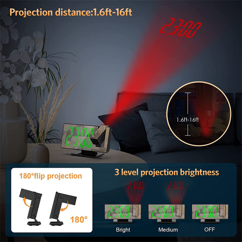 LED Digital Projection Alarm Clock – Ceiling Time Display, Dual Alarm, Snooze Function & Mirror Surface for Bedroom Use